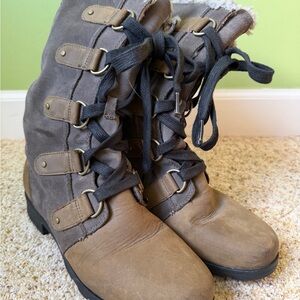 Sorel Women's Brown Lace-Up Faux-Shearling Combat Boots